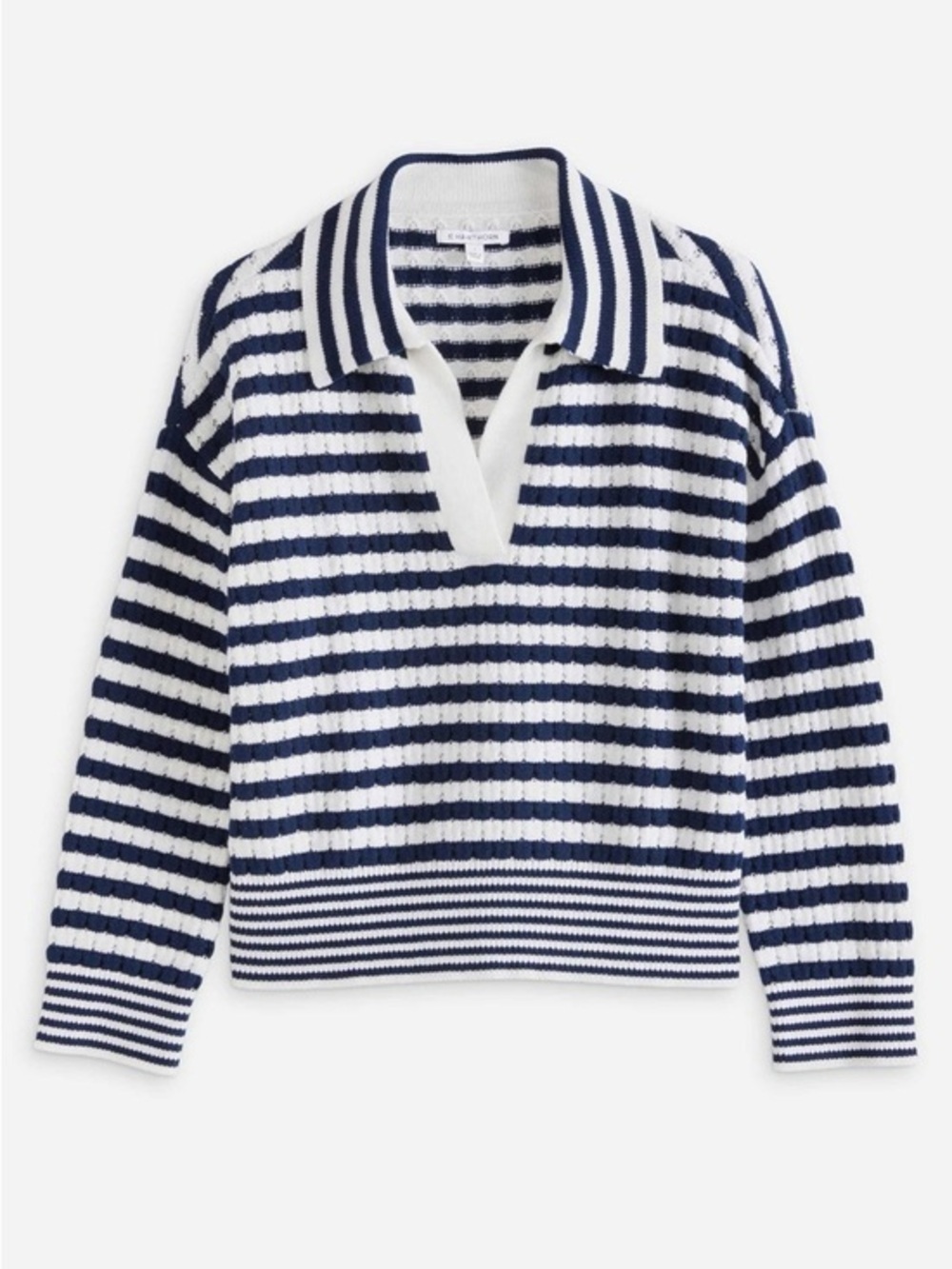 41 Hawthorn XL Rory Texture Johnny Collar Navy & White Sweater